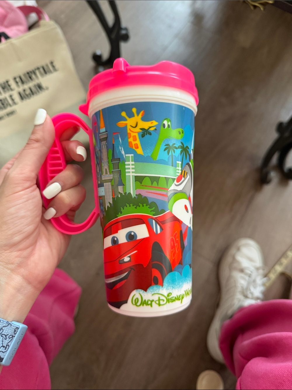 EUC Disney Pink and Blue Cars Travel Cup with Handle
